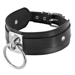 Fetish Tentation - Collare Regolabile con Anello - Nero