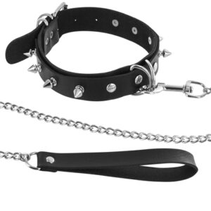 Fetish Tentation - Collare Regolabile con Borchie e Guinzaglio - Nero