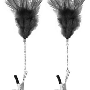 Esplora il Piacere con la Pinza per Capezzoli Regolabile con Piuma Nera di Sweet Caress