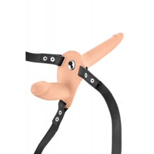 Doppio Strap-On Vibrante in Silicone, Ricaricabile - Color Carne