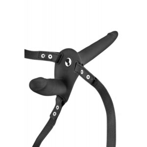 Strap-On Harness Doppio Vibrante in Silicone Nero - Ricaricabile USB