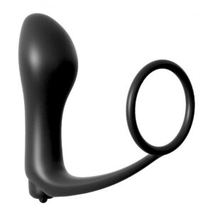 ASS-GASM COCKRING VIBRATING PLUG BLACK