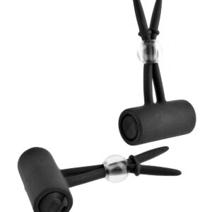 VIBRATING SILICONE NIPPLE LASSOS BLACK