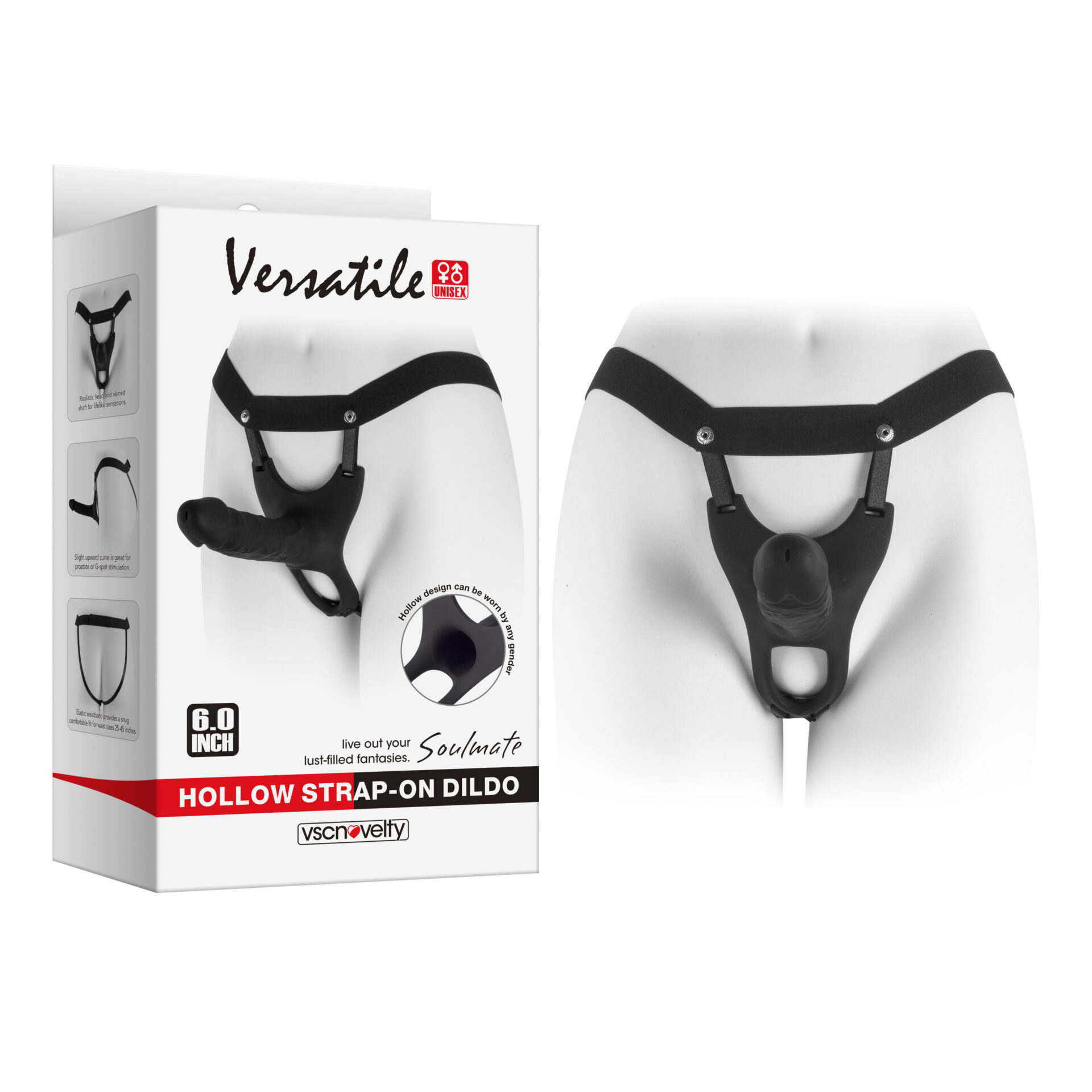 VSC Novelty - Strap-on con Dildo Cavo (Hollow) - 6" - Nero - immagine 2