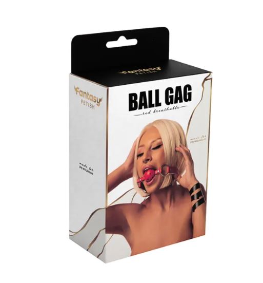 Fantasy Fetish - Ball Gag Nero Traspirante con Fori Regolabile - Rosso - immagine 2