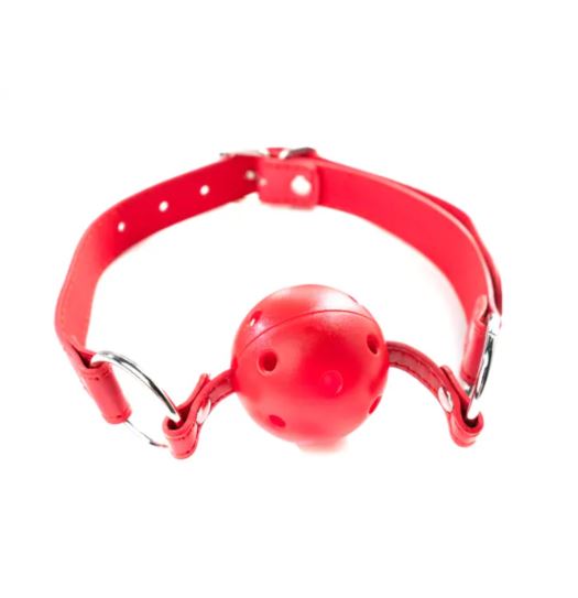 Fantasy Fetish - Ball Gag Nero Traspirante con Fori Regolabile - Rosso - immagine 4