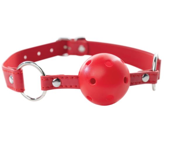 Fantasy Fetish - Ball Gag Nero Traspirante con Fori Regolabile - Rosso - immagine 3
