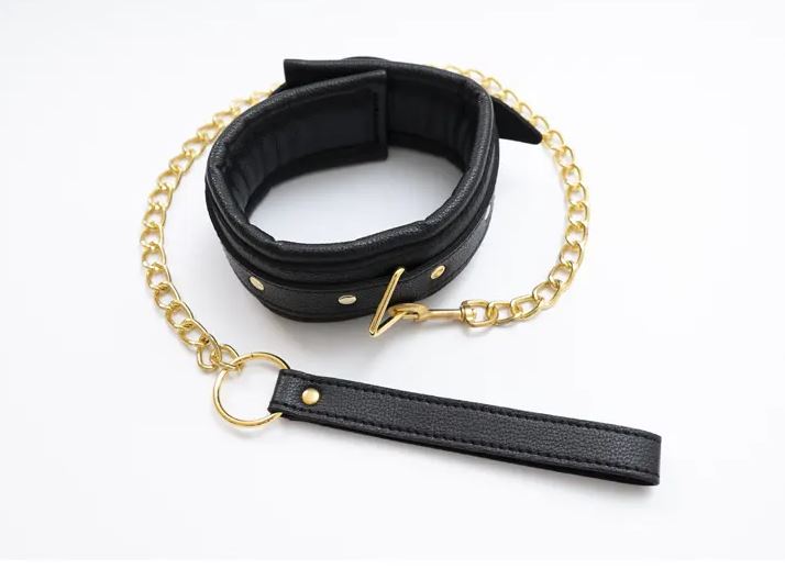 Fantasy Fetish - Collare con Guinzaglio Luxury - Nero con Dettagli Dorati - immagine 4
