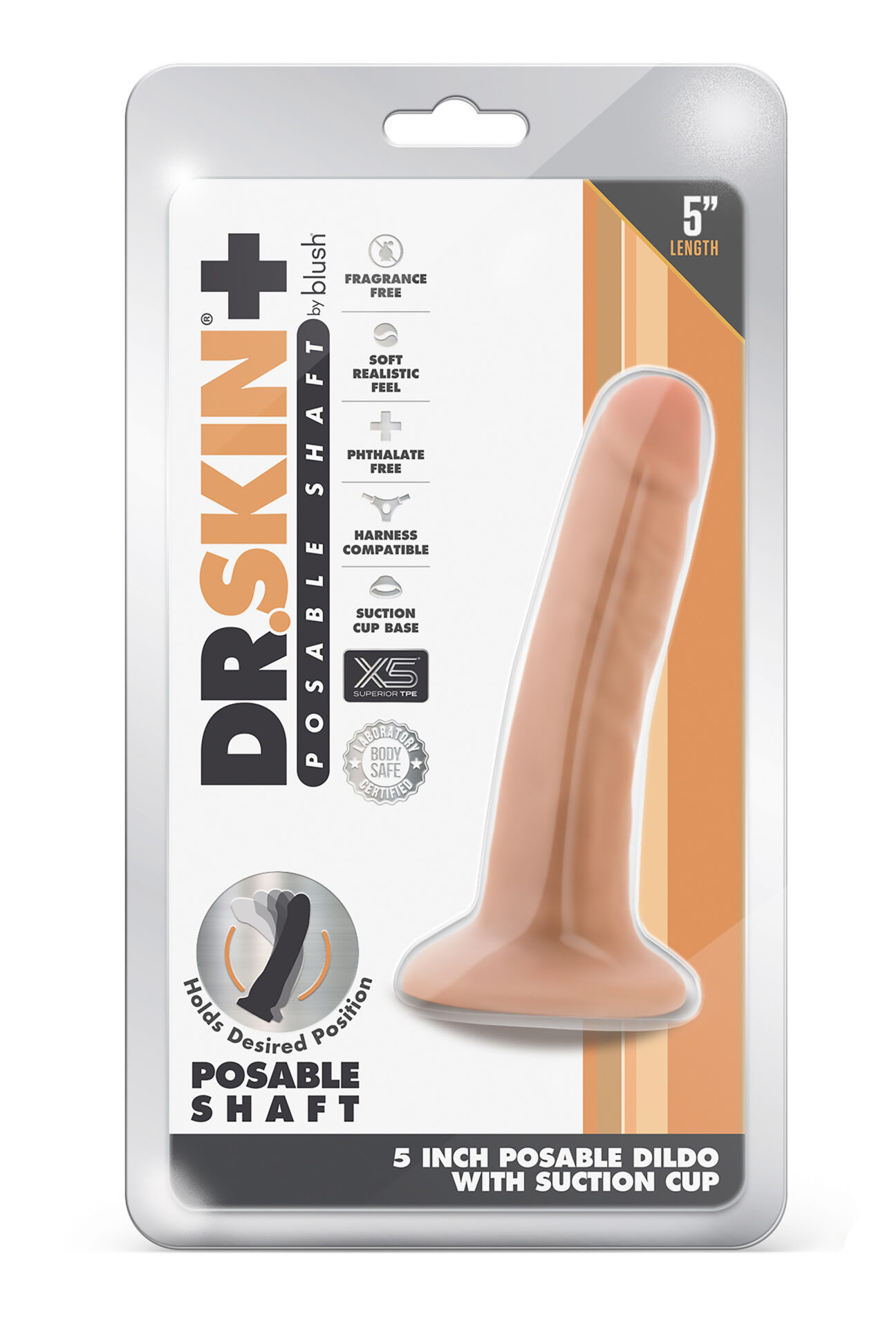 DR. SKIN PLUS DILDO POSABILE DA 5 POLLICI VANIGLIA - immagine 2