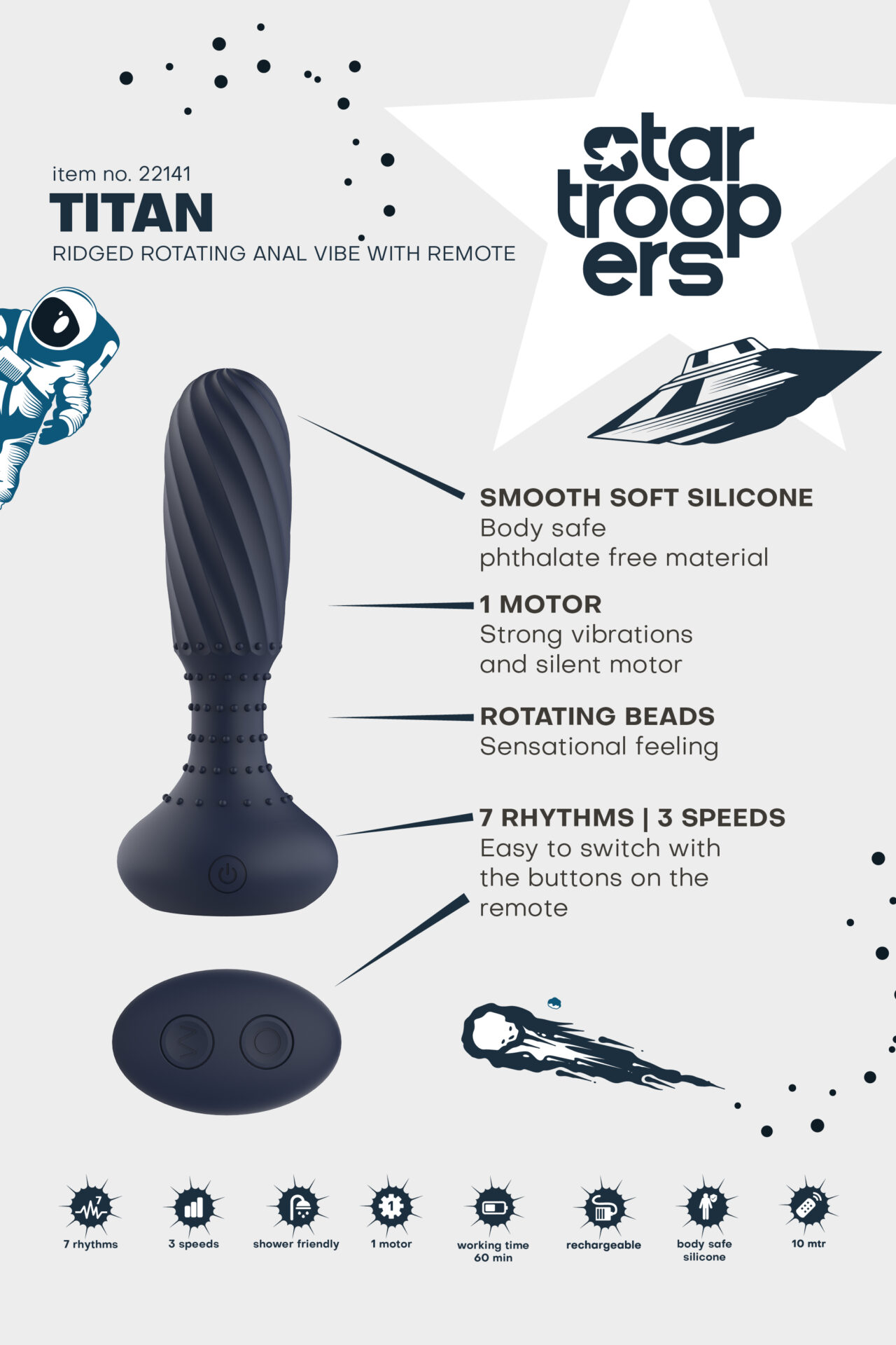 STARTROOPERS TITAN VIBRATORE ANALE CON TELECOMANDO - immagine 11
