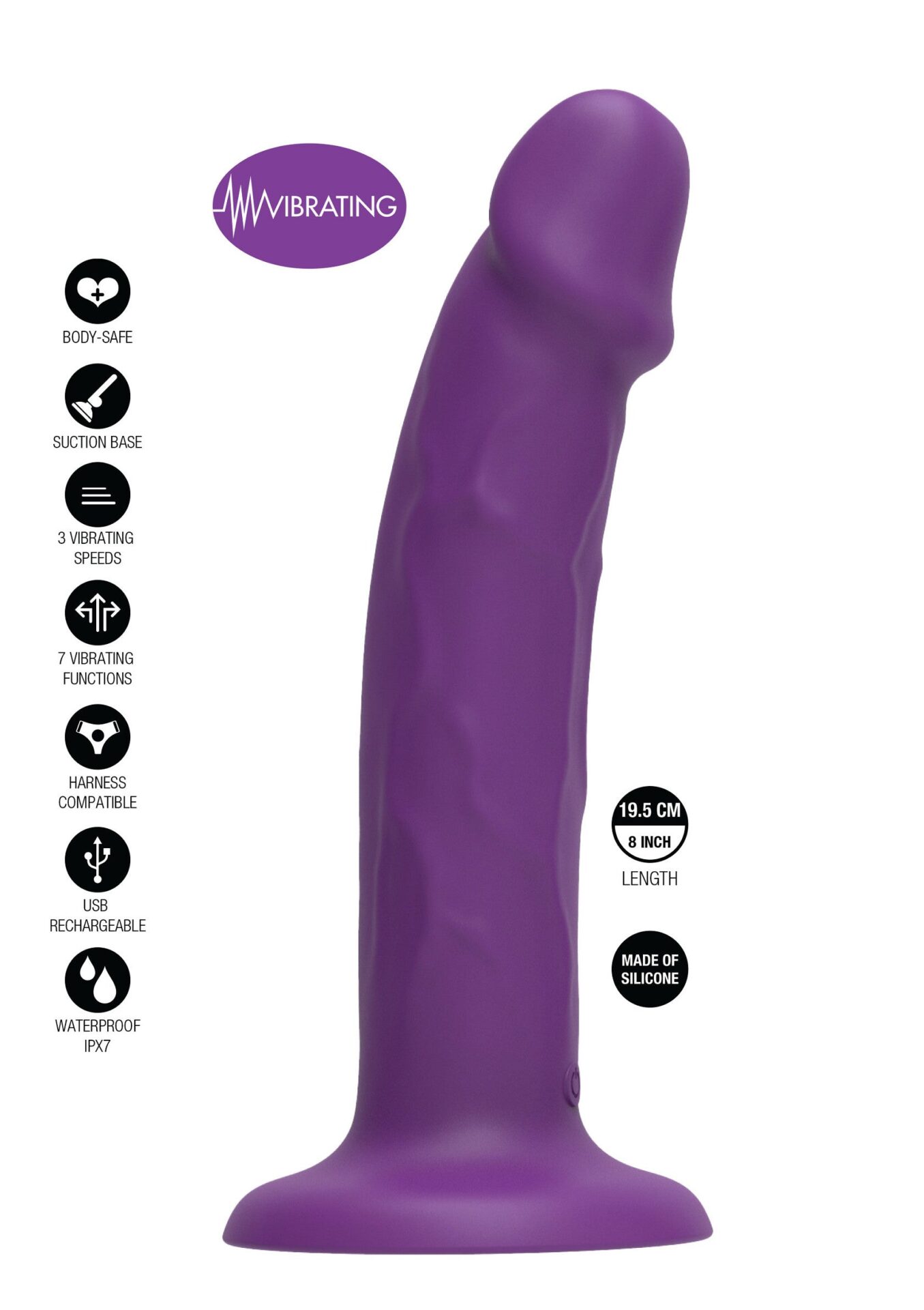 Imbracatura Vibratore a Pene in Silicone 19,5 cm viola - immagine 6
