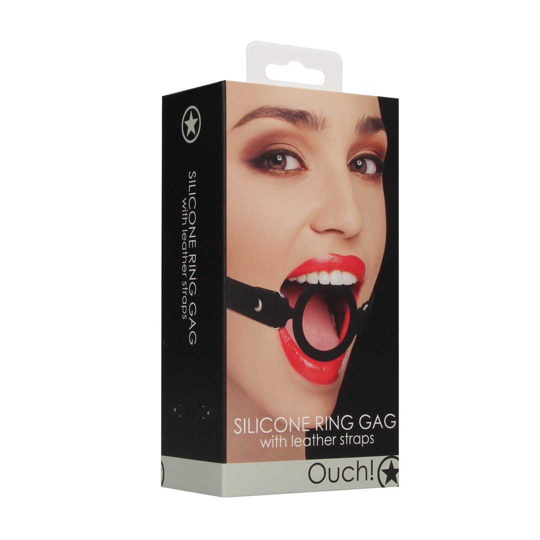 Bavaglio ad anello in silicone con cinturini in pelle - immagine 2