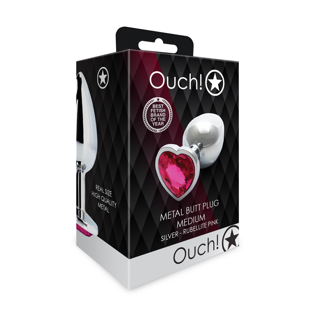 Plug anale a forma di cuore con gemma - Medio - Argento/Rosa rubellite - immagine 2