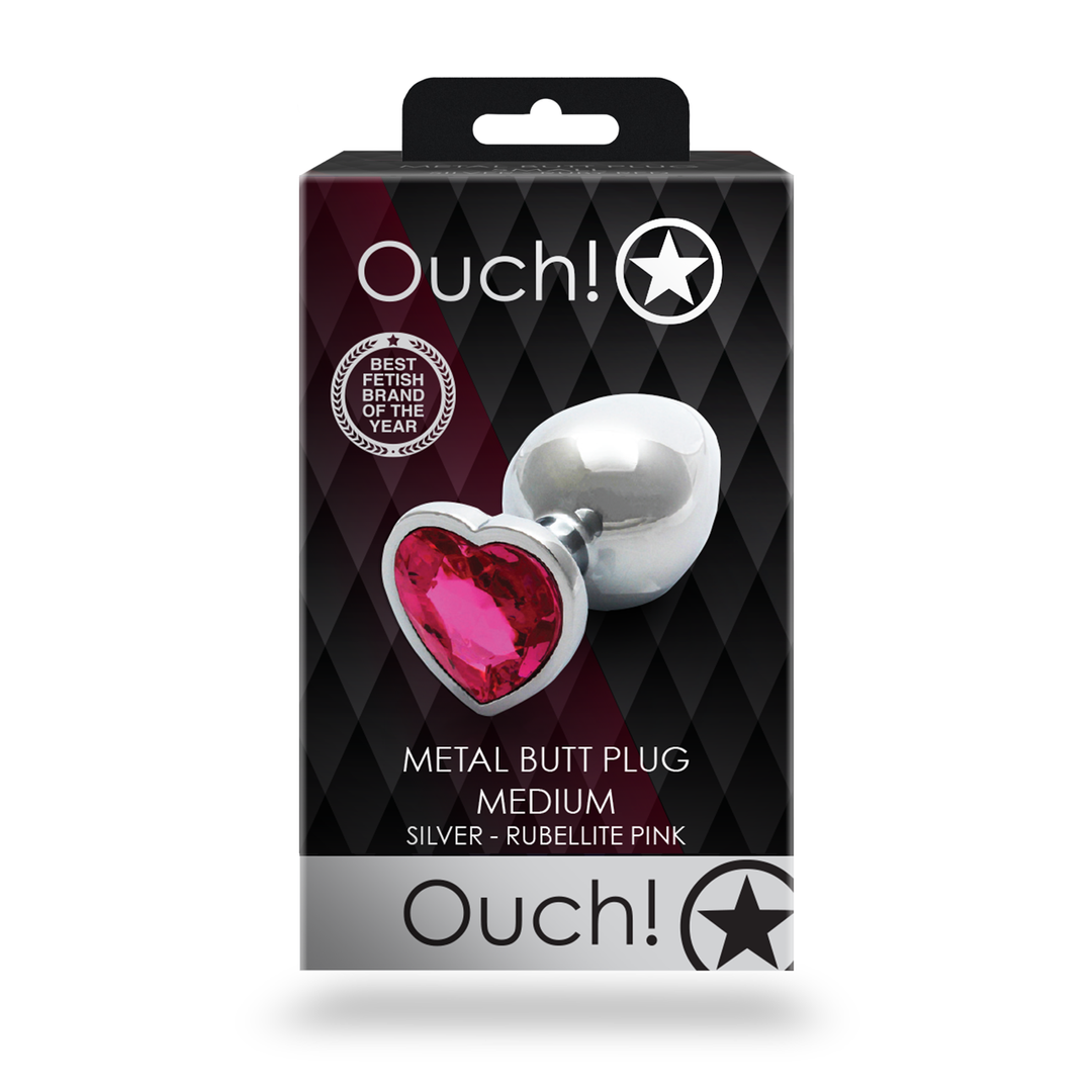 Plug anale a forma di cuore con gemma - Medio - Argento/Rosa rubellite - immagine 3