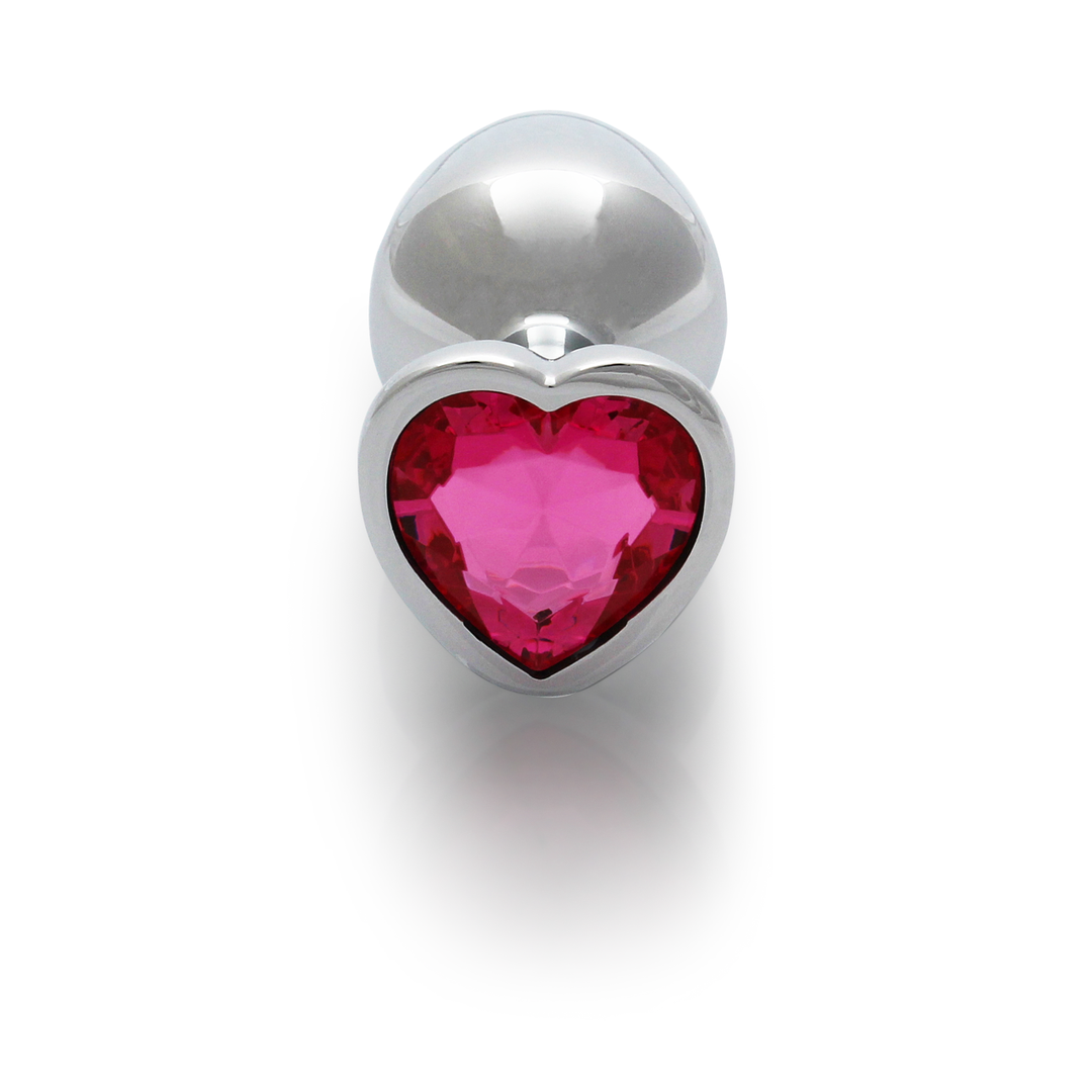 Plug anale a forma di cuore con gemma - Medio - Argento/Rosa rubellite - immagine 5