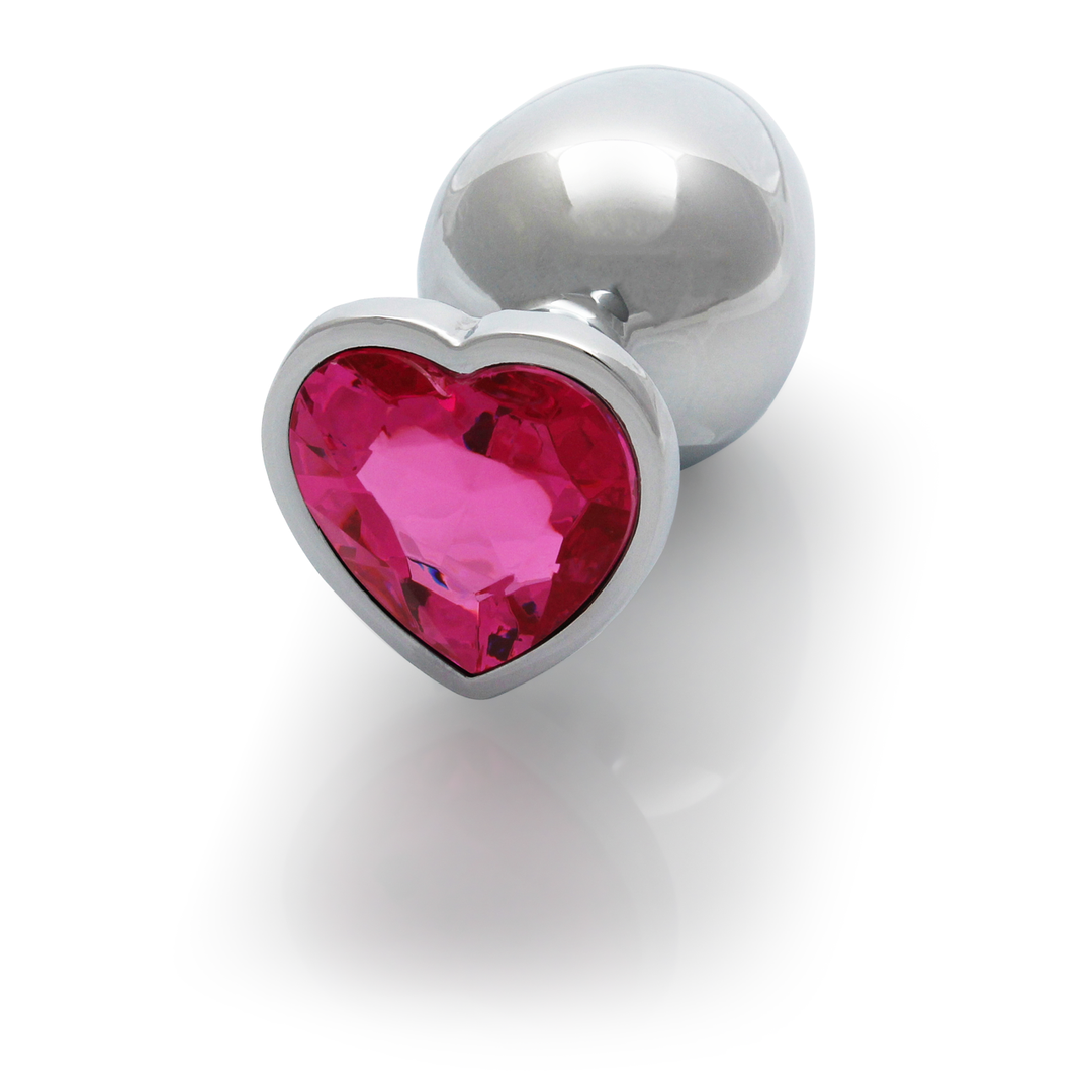 Plug anale a forma di cuore con gemma - Medio - Argento/Rosa rubellite - immagine 6