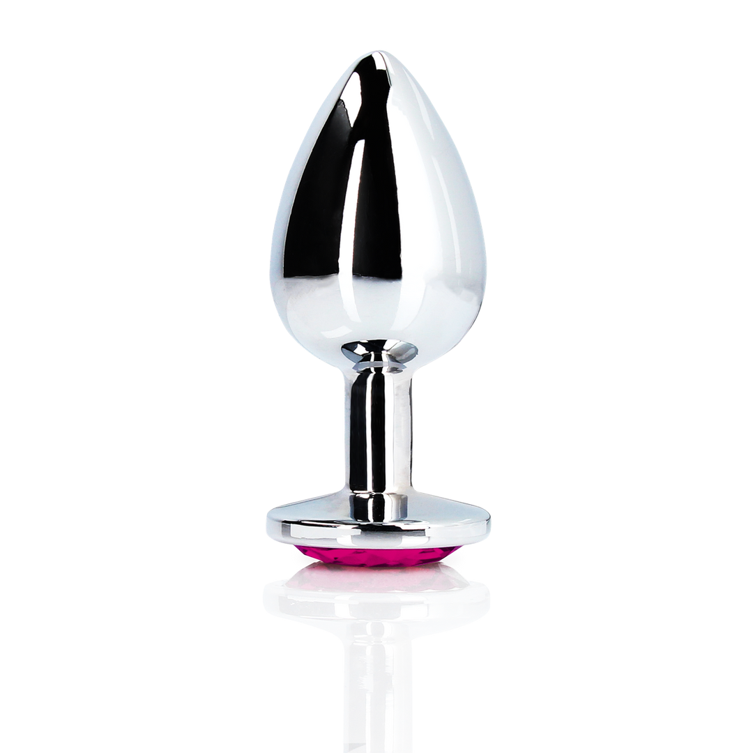 Plug anale a forma di cuore con gemma - Medio - Argento/Rosa rubellite