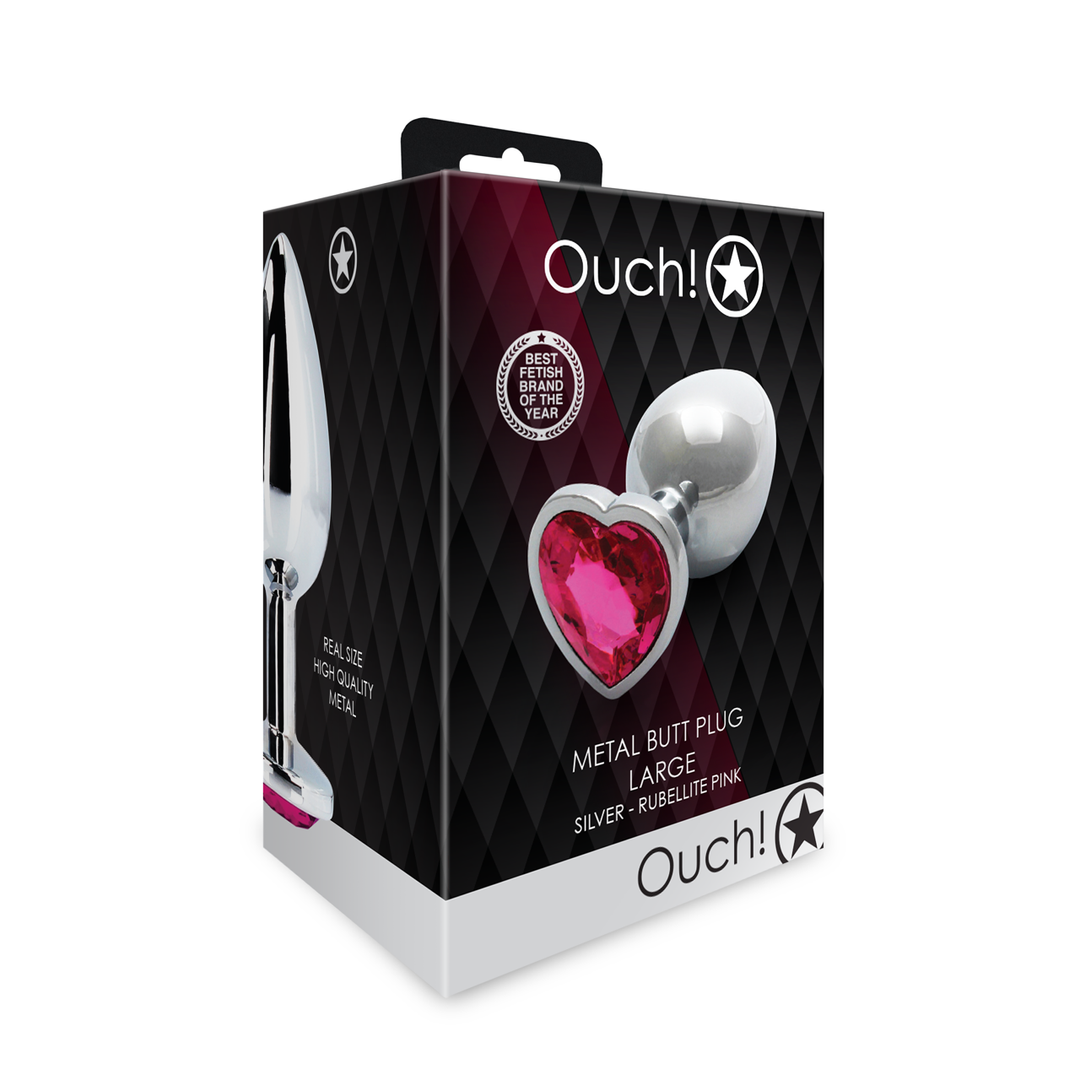 Plug anale a forma di cuore con gemma - Grande - Argento/Rosa rubellite - immagine 2