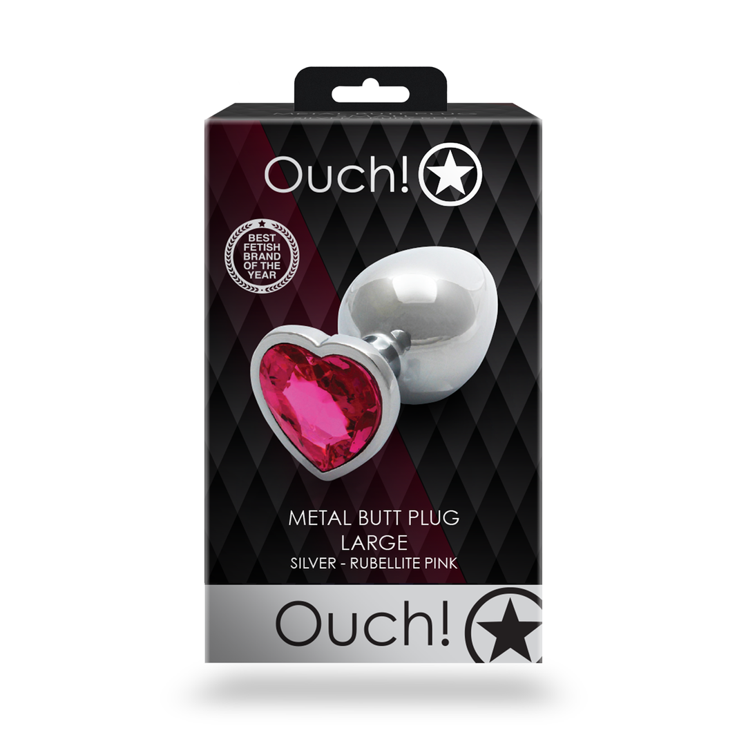 Plug anale a forma di cuore con gemma - Grande - Argento/Rosa rubellite - immagine 3