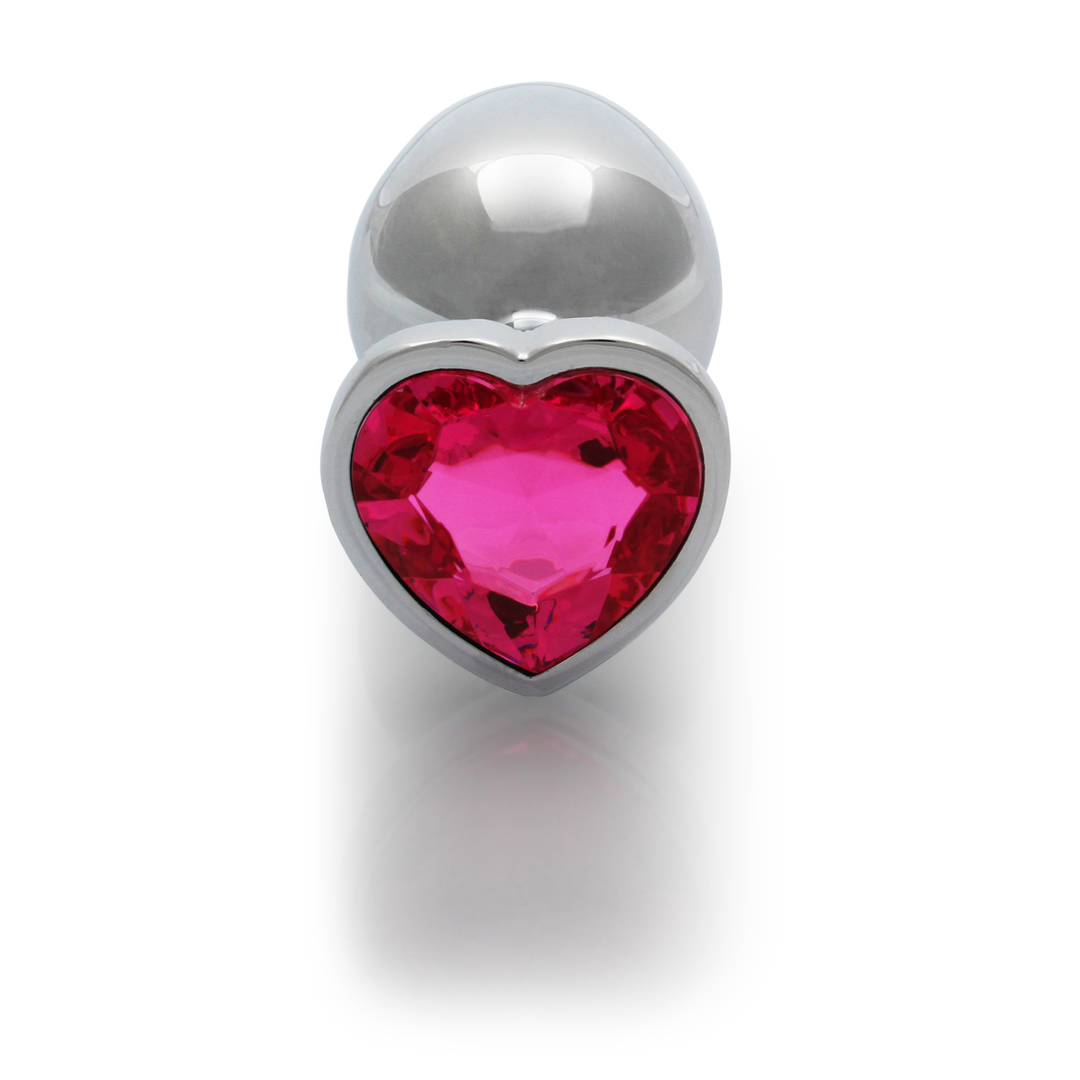 Plug anale a forma di cuore con gemma - Grande - Argento/Rosa rubellite - immagine 5