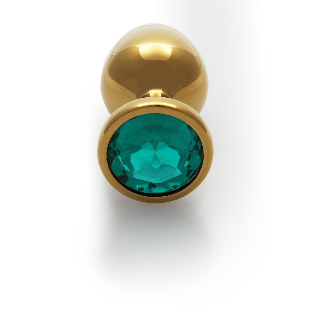 Plug anale rotondo con gemma - Grande - Oro/Verde smeraldo - immagine 5