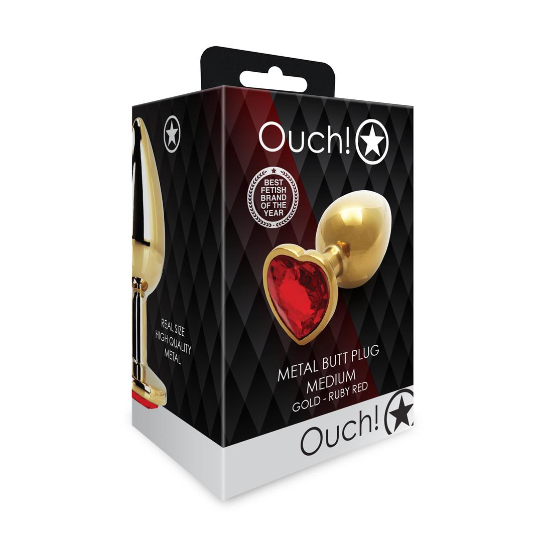 Plug anale a forma di cuore con gemma - Medio - Oro/Rosso rubino - immagine 2