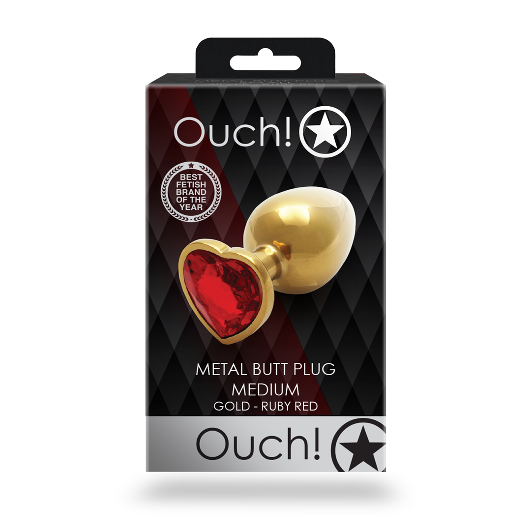 Plug anale a forma di cuore con gemma - Medio - Oro/Rosso rubino - immagine 3
