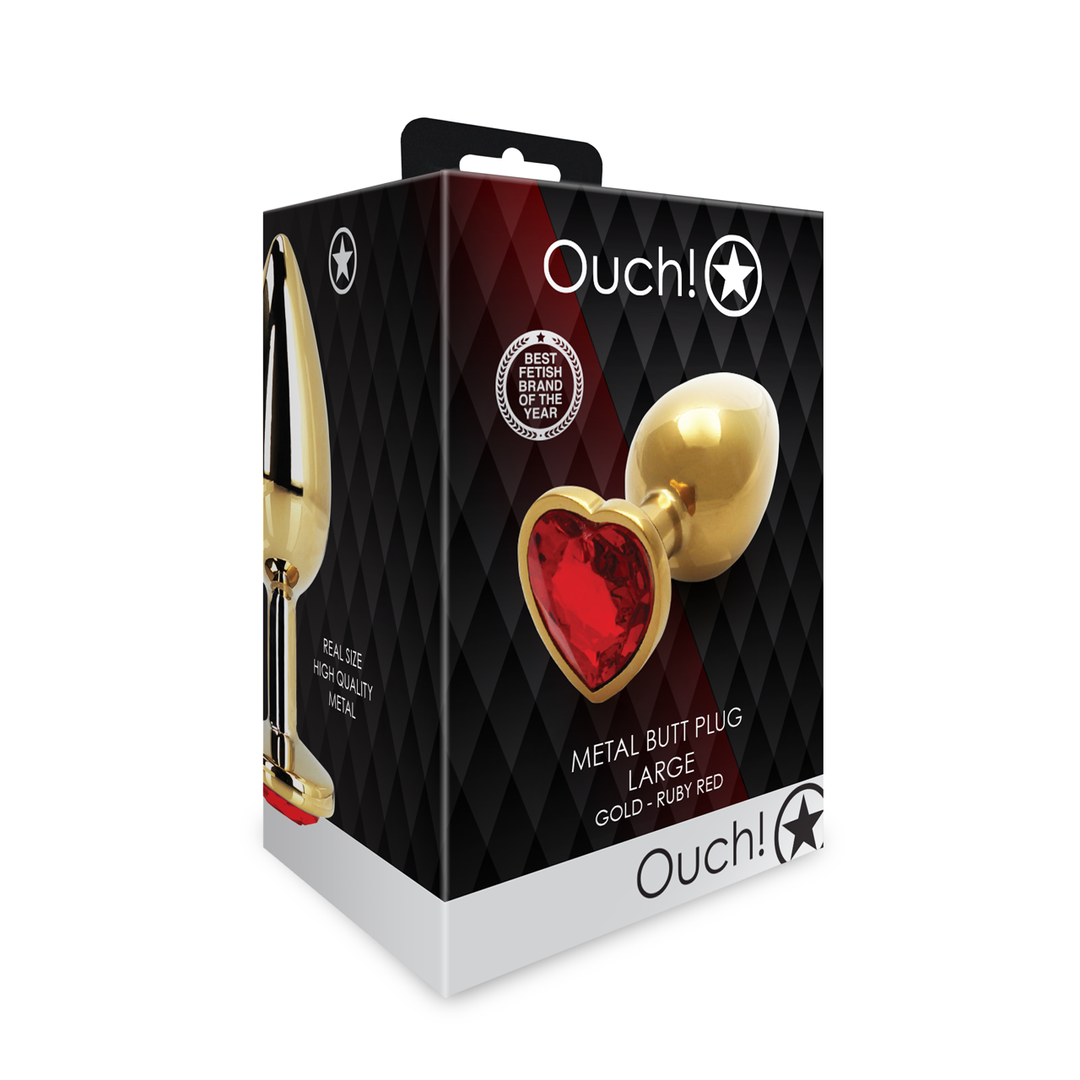 Plug anale a forma di cuore con gemma - Grande - Oro/Rosso rubino - immagine 2