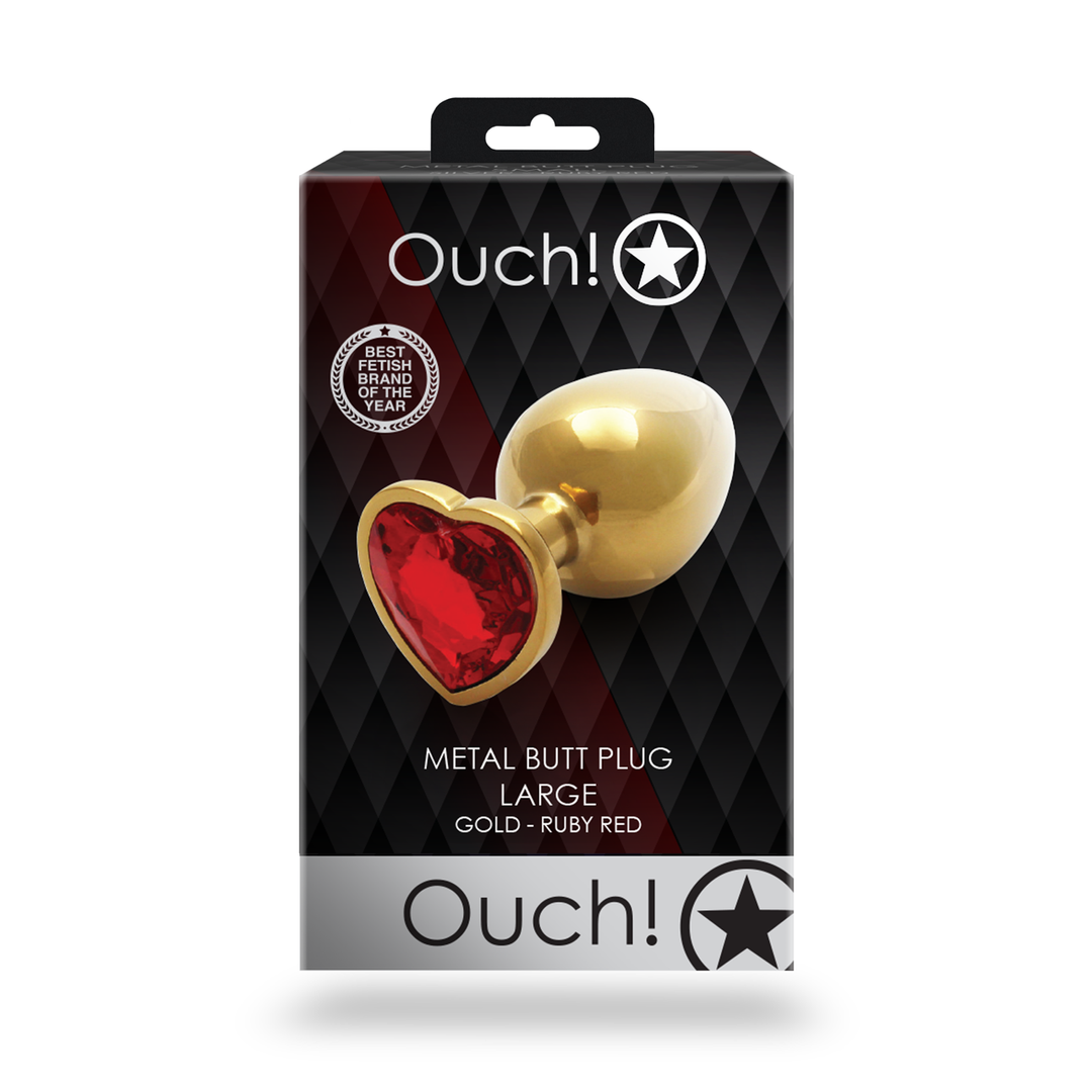 Plug anale a forma di cuore con gemma - Grande - Oro/Rosso rubino - immagine 3