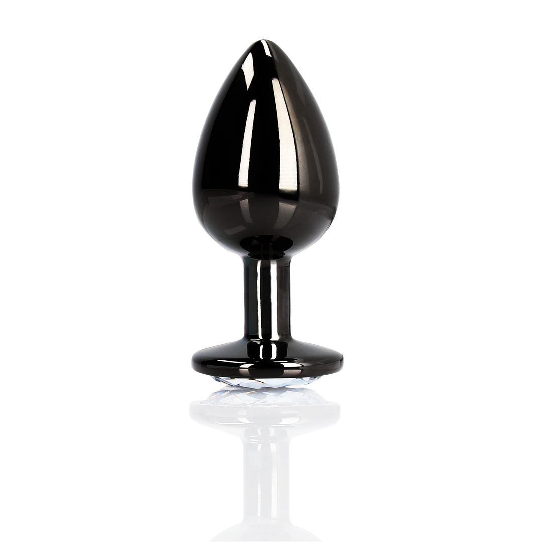 Tappo anale rotondo con gemma - Grande - Gunmetal/Diamante