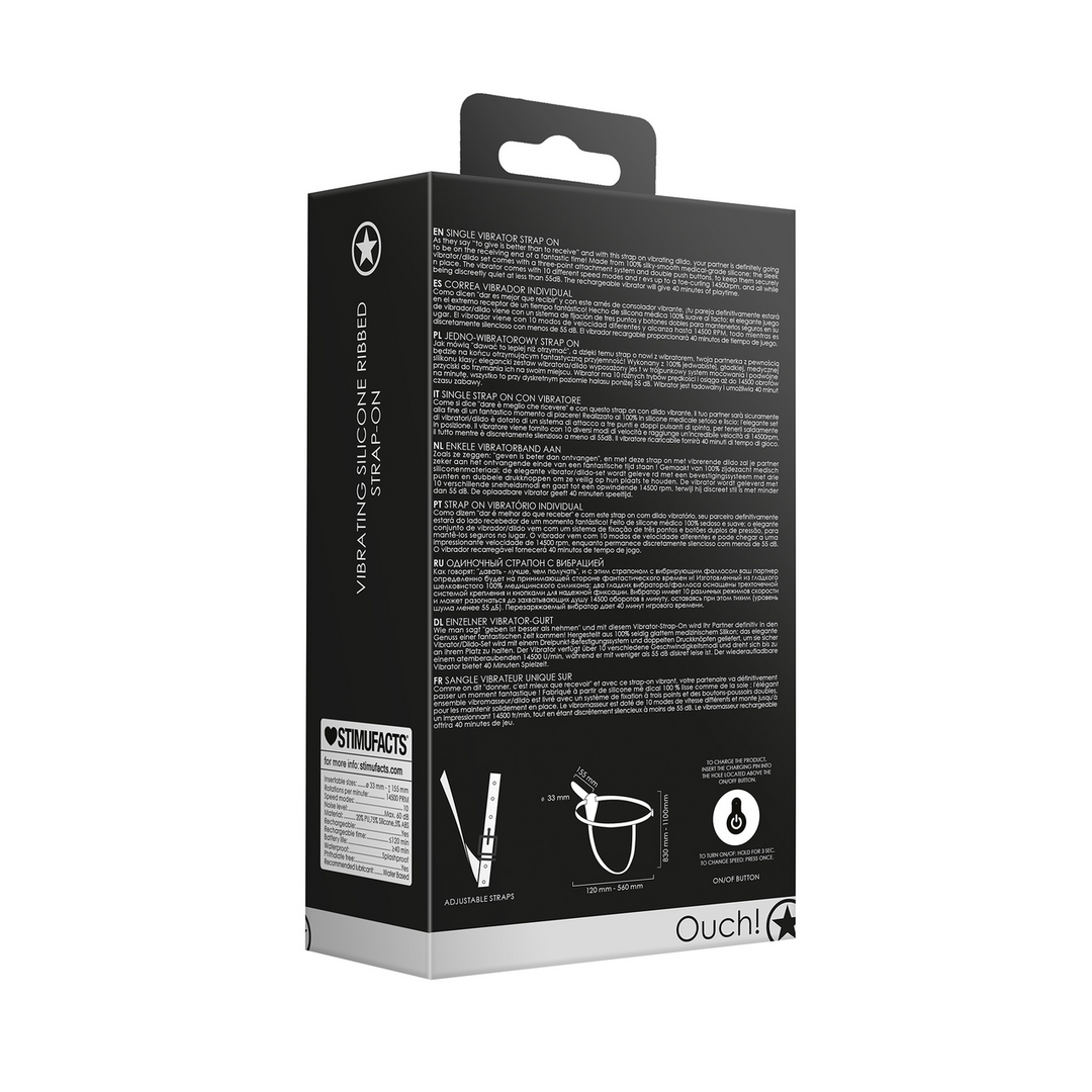 Vibrante e ricaricabile - Strap-on in silicone a coste con 10 velocità - Regolabile - Nero - immagine 4