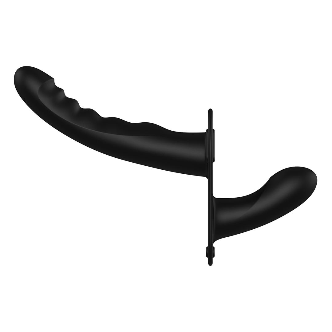 Vibrante e ricaricabile - Strap-on in silicone a coste con 10 velocità - Regolabile - Nero - immagine 3