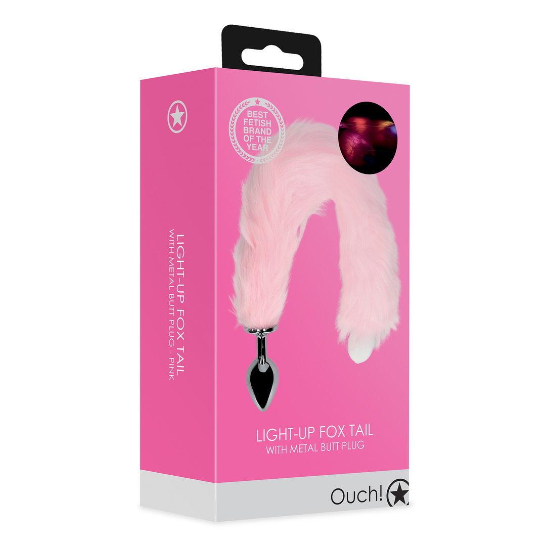 Coda di volpe luminosa con plug anale in metallo - Rosa - immagine 2