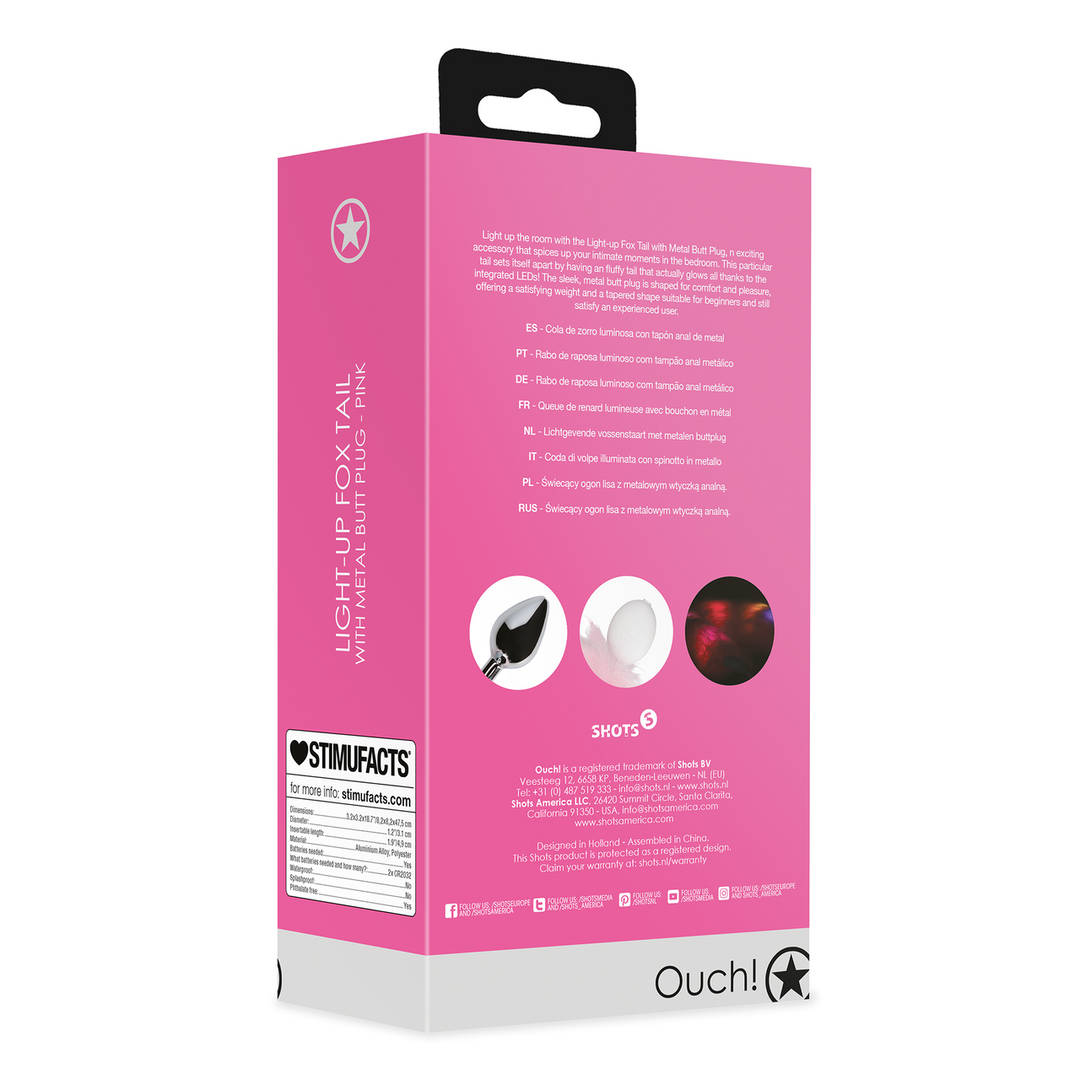 Coda di volpe luminosa con plug anale in metallo - Rosa - immagine 3
