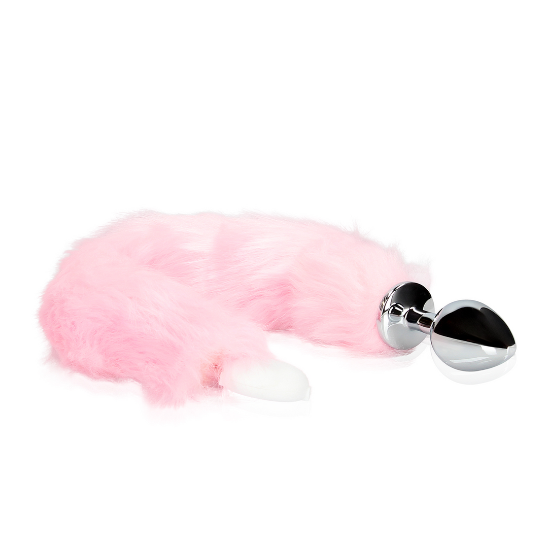 Coda di volpe luminosa con plug anale in metallo - Rosa