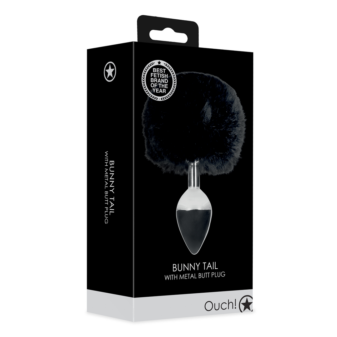 Coda di coniglio con plug anale in metallo - Nero - immagine 2