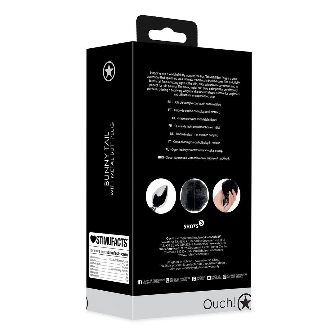 Coda di coniglio con plug anale in metallo - Nero - immagine 3