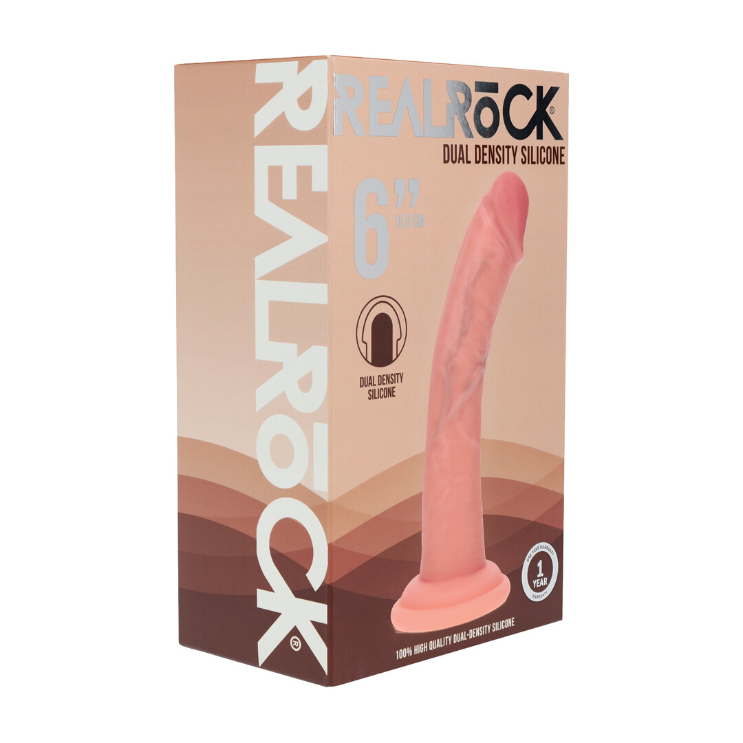 Dildo realistico curvo in silicone a doppia densità con ventosa - 6 / 15,5 cm - Color carne - immagine 2